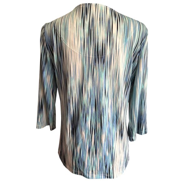 Ava & Grace Womens M Blue & Green 3/4 Sleeve Top With Embellished Neckline - Picture 2 of 6